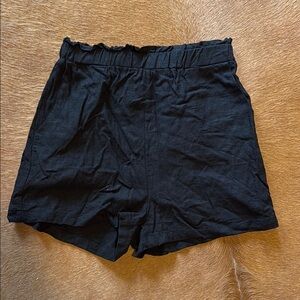 High Waist Black Shorts with Elastic Waistband